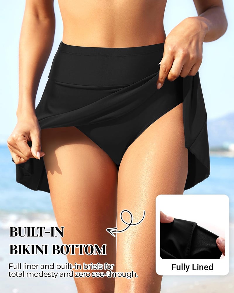 Tempt Me Women Black High Waisted Swim Skirt Swimsuit Skirted Bottom Athletic Bathing Suit Skirt with Panty XL - Image 3